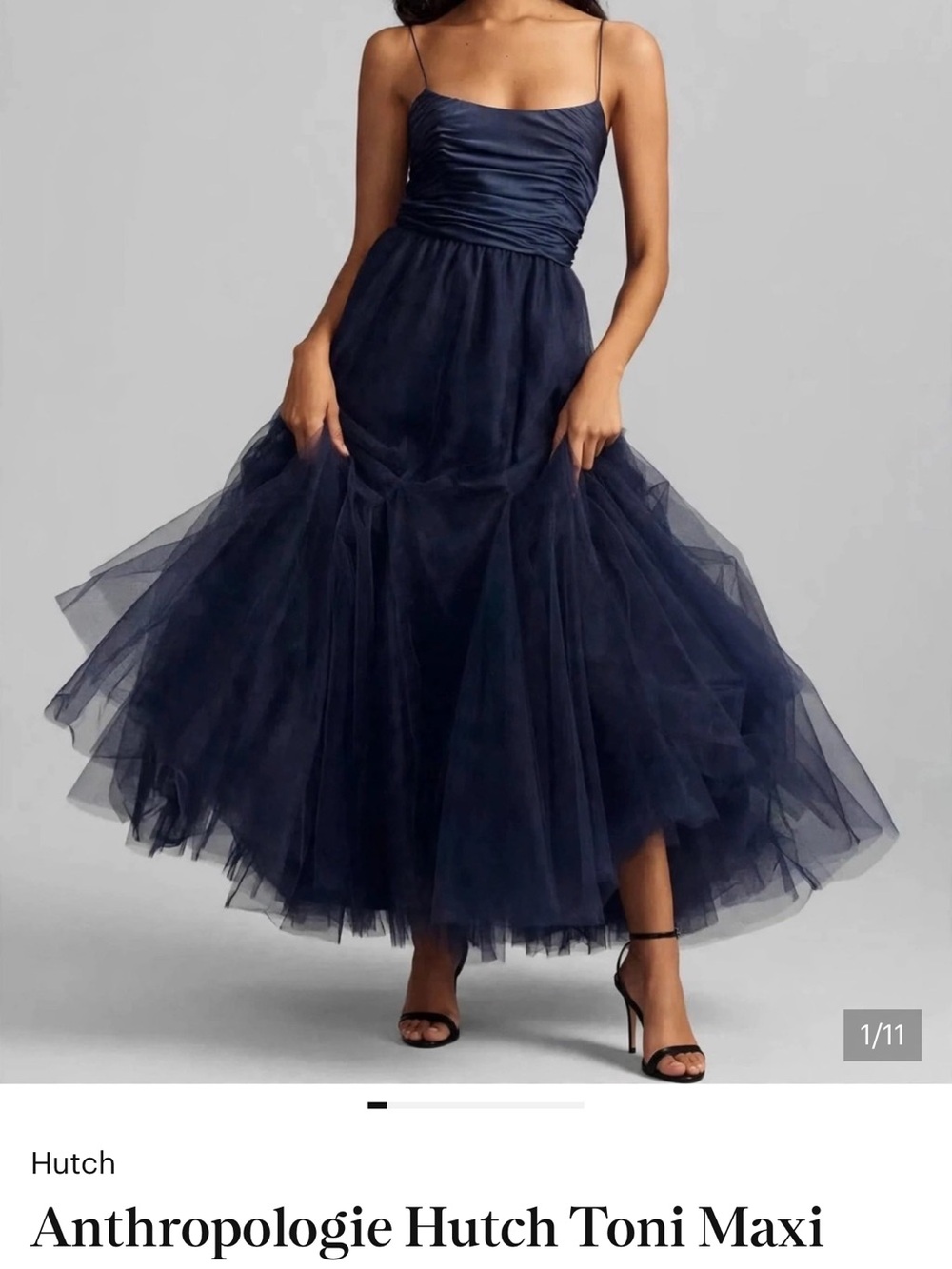 Hutch Anthropologie Navy Blue Tulle Prom Dress with Ruched Bodice - 14W
